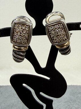 Samuel B Benham BJC .925 Sterling Silver 14k Gold Diamond Clip-on Earrings